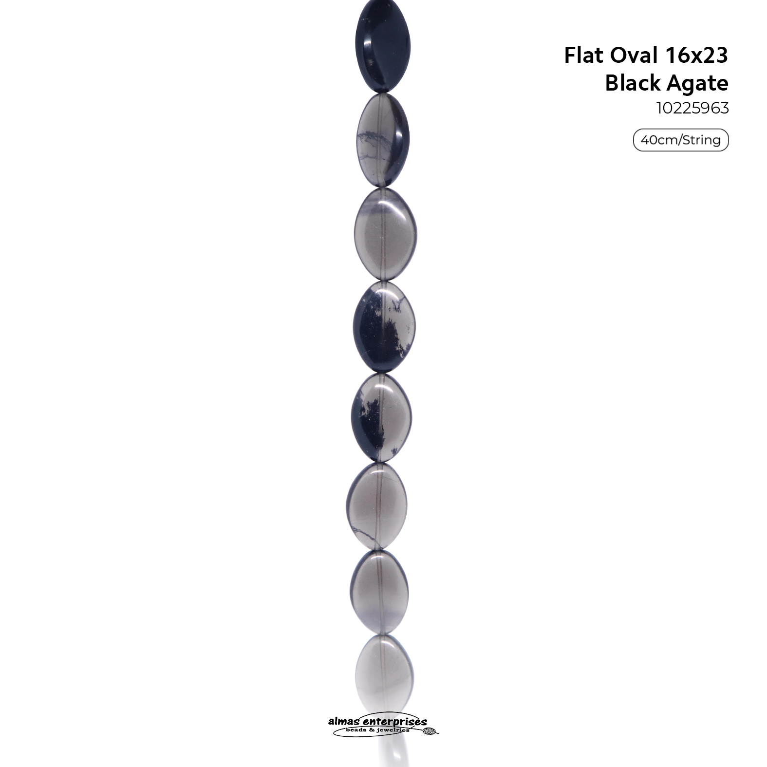 Flat Oval 16x23 Dy.Black Agate