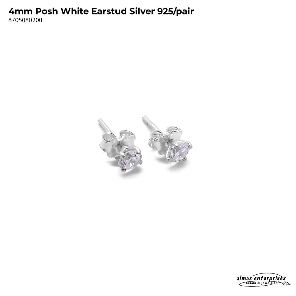 Posh White Earstud Silver 925/pair