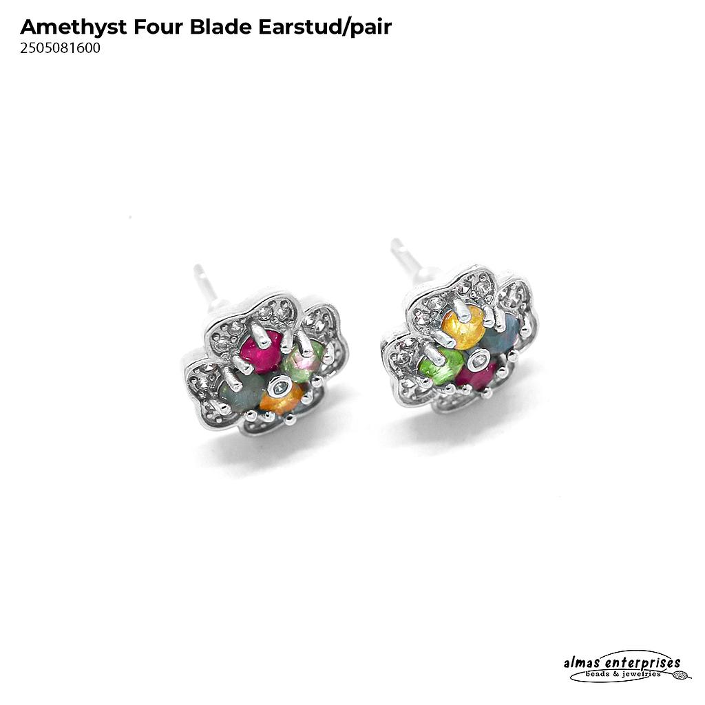 Amethyst Four Blade Ear Stud