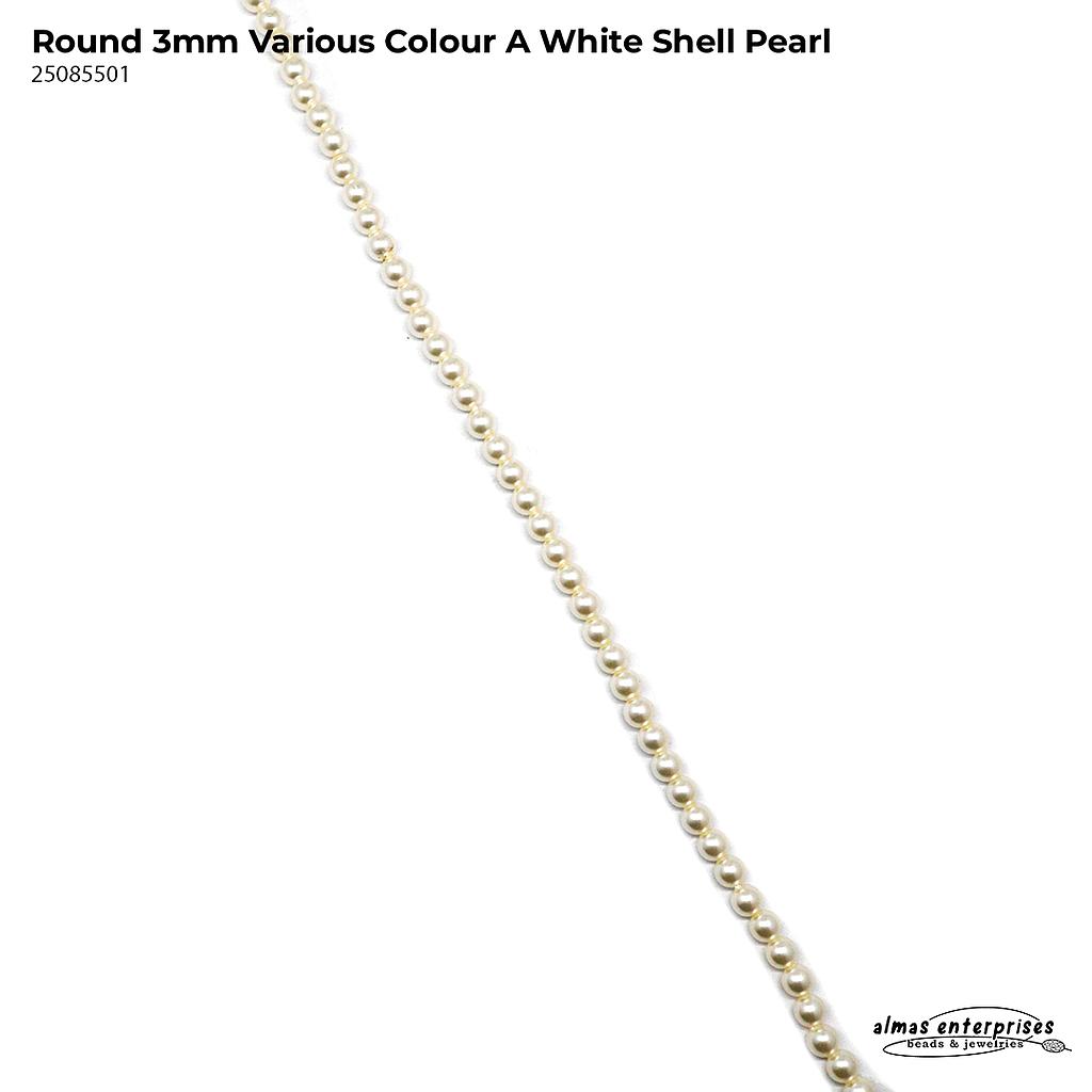 Round 3mm Various  Colour A Shell Pearl