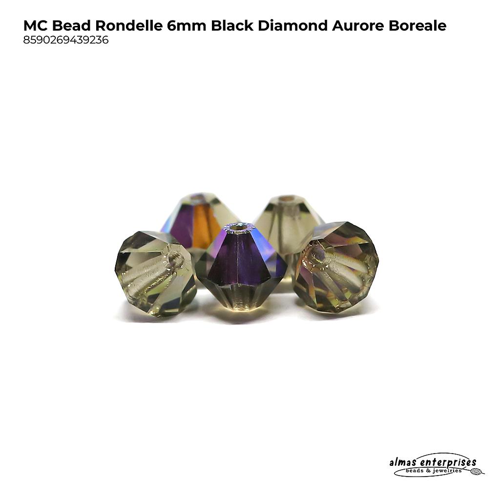 MC Bead Rondelle 6mm black diam AB