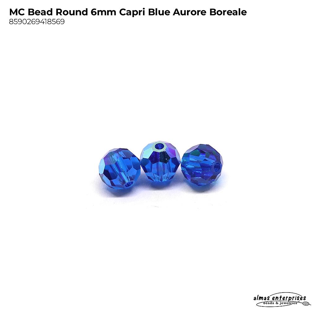 MC Bead Round 6mm Capri Blue AB