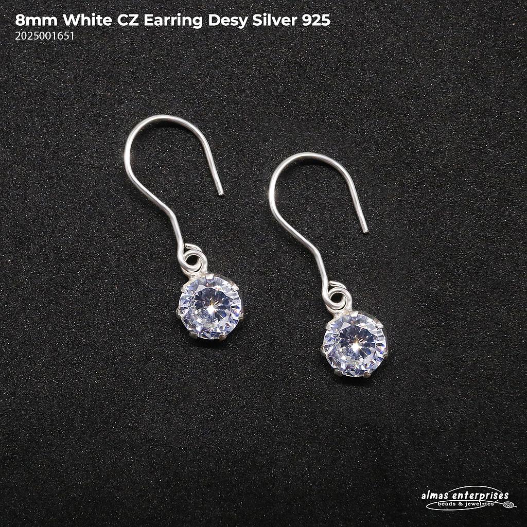 8mm White CZ Vintage Earring Desy Silver 925