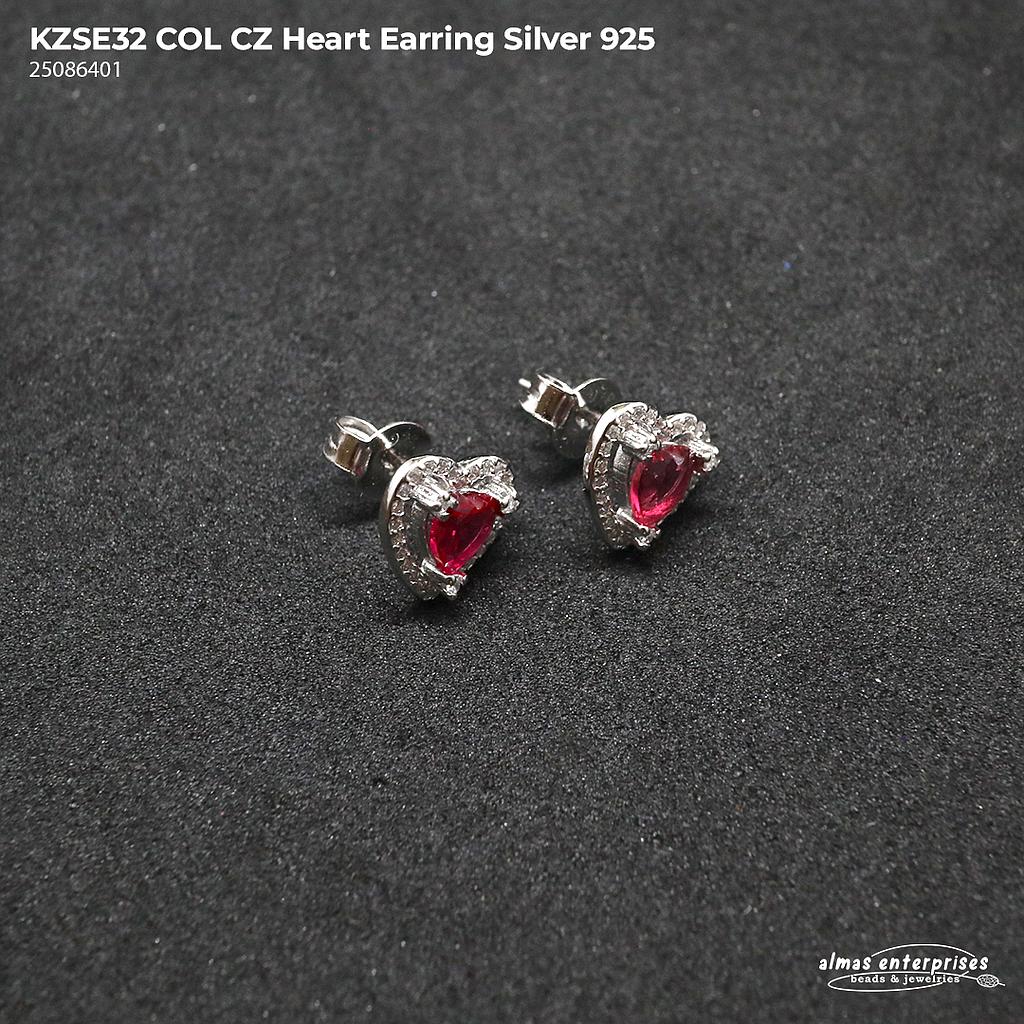 KZSE32 COL CZ Heart Earring Silver 925