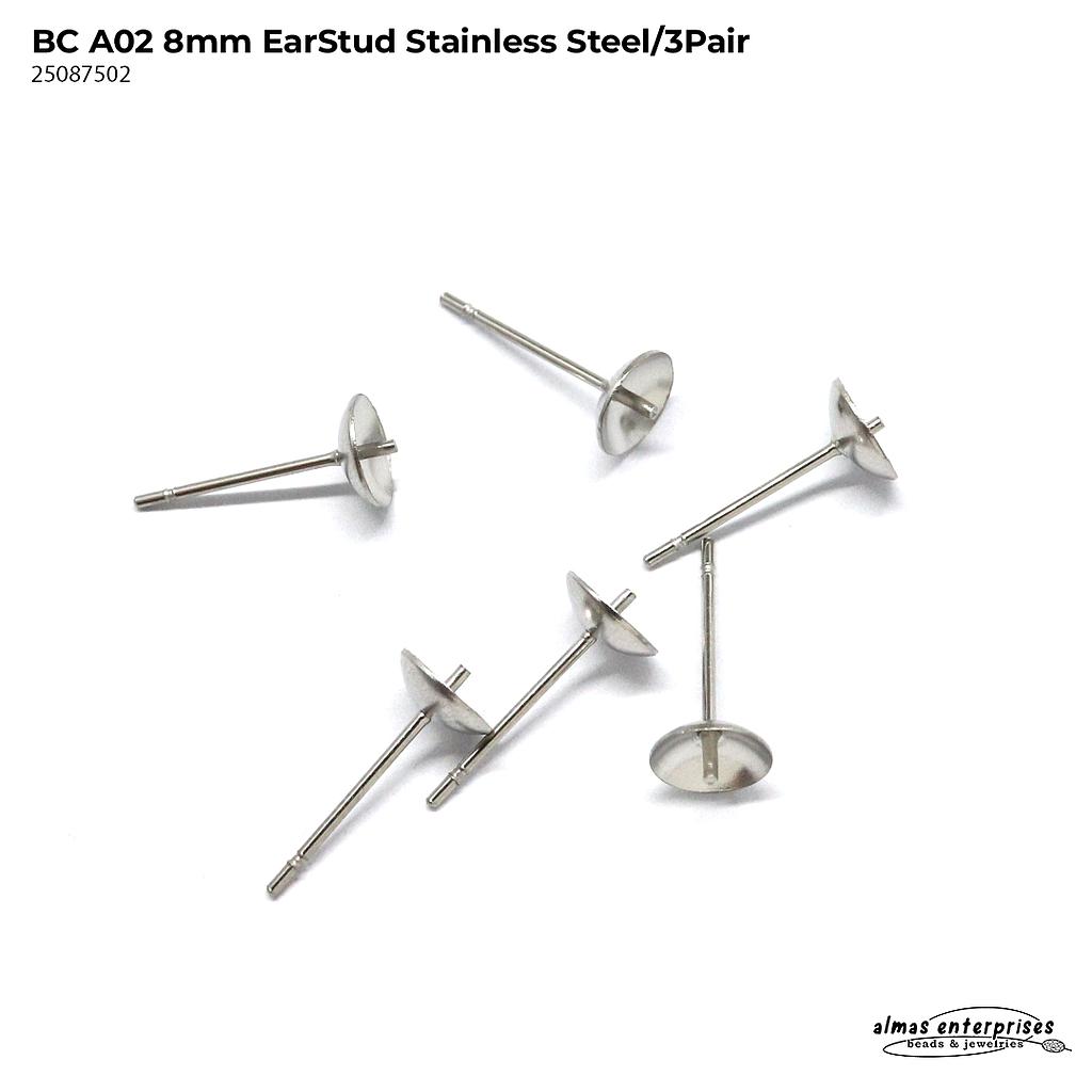 BC A02 8mm EarStud Stainless Steel/3Pair