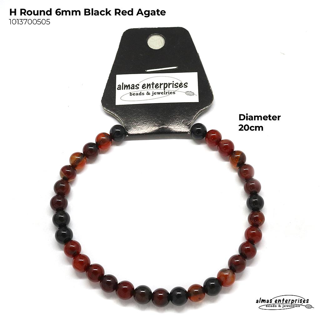 H. Round Black Red Agate