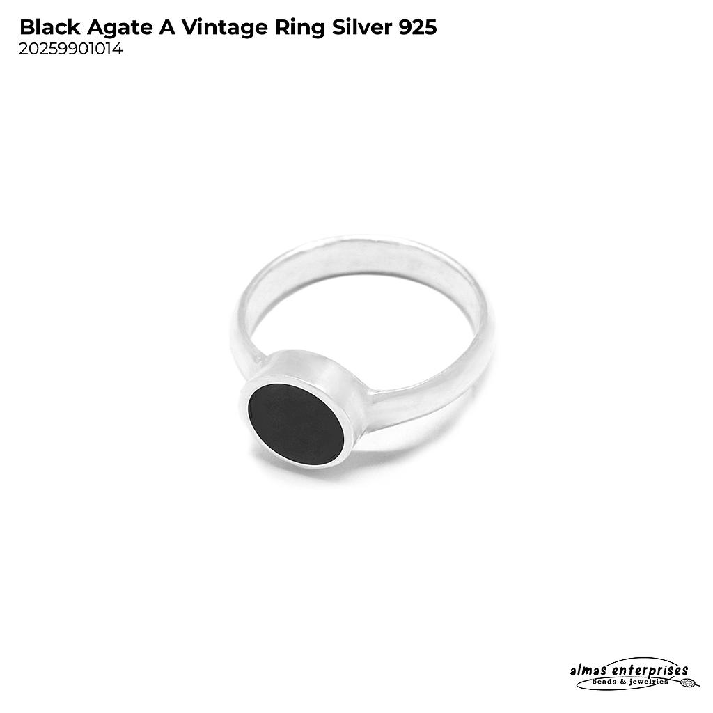 Black Agate Vintage Ring Silver 925