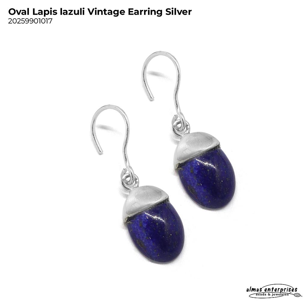 Oval Lapis lazuli Vintage Earring Silver 925