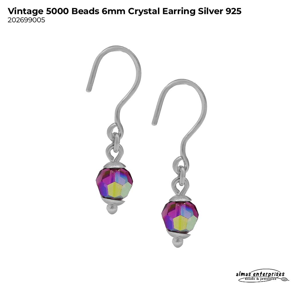 Vintage Beads 6mm Crystal Earring Silver 925