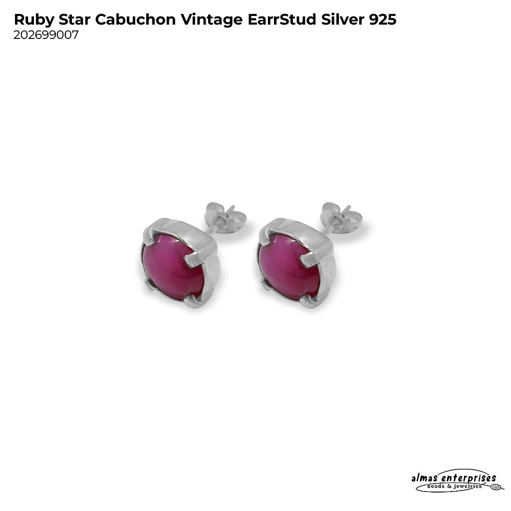 Ruby Star Cabuchon Vintage EarrStud Silver 925