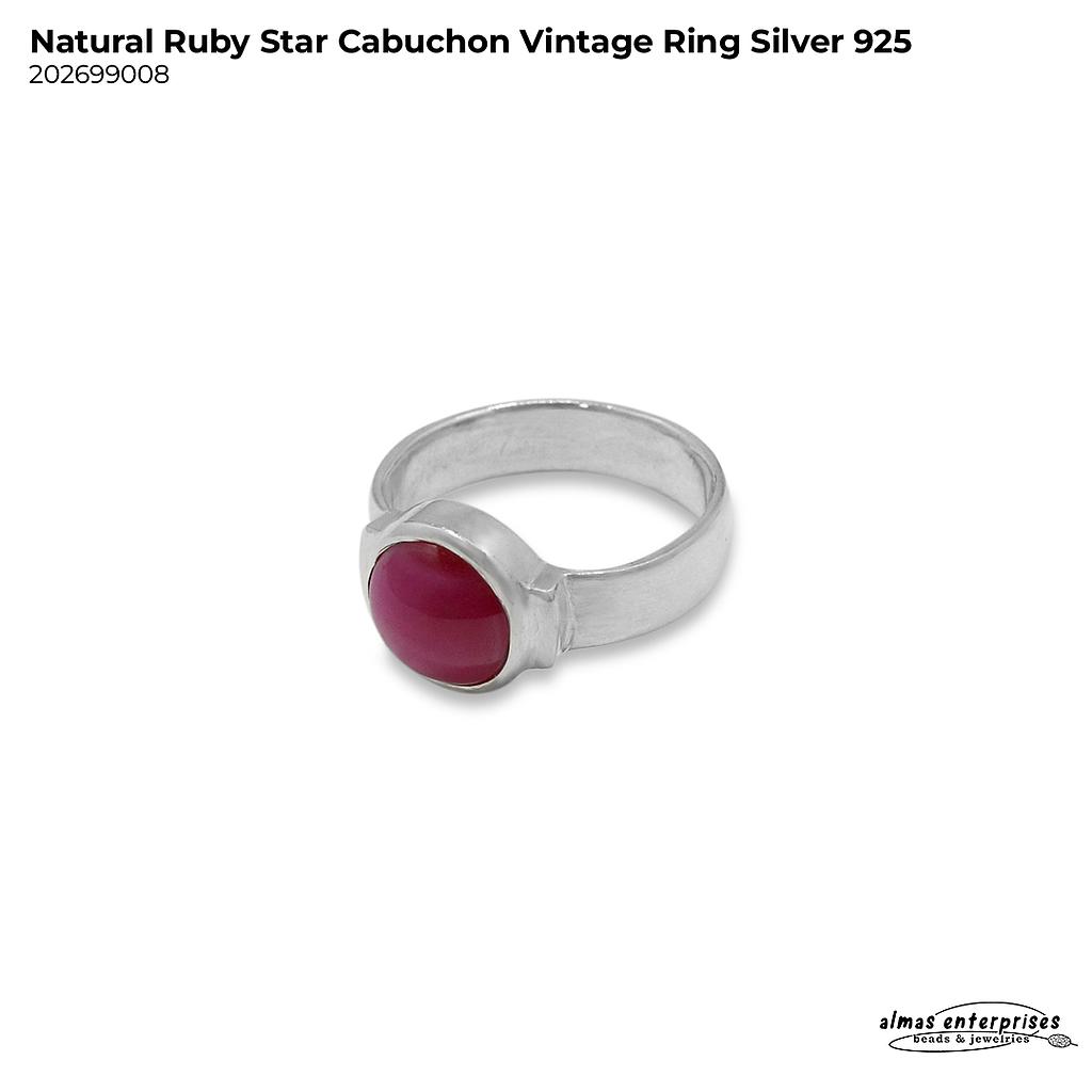 Natural Ruby Star Cabuchon Vintage Ring Silver 925