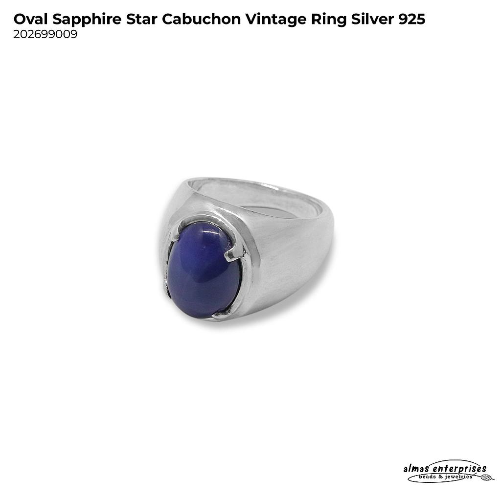 Oval Sapphire Star Cabuchon Vintage Ring Silver 925