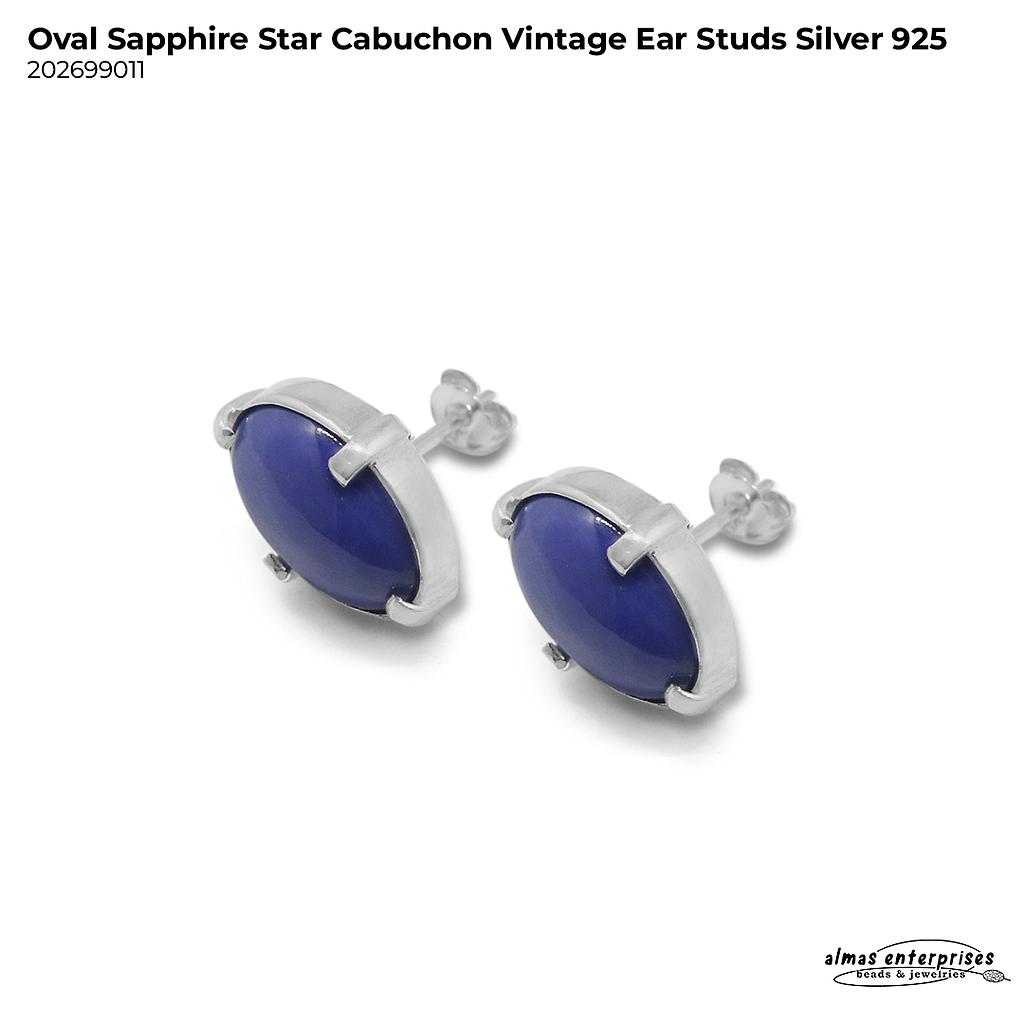 Oval Sapphire Star Cabuchon Vintage Ear Studs Silver 925